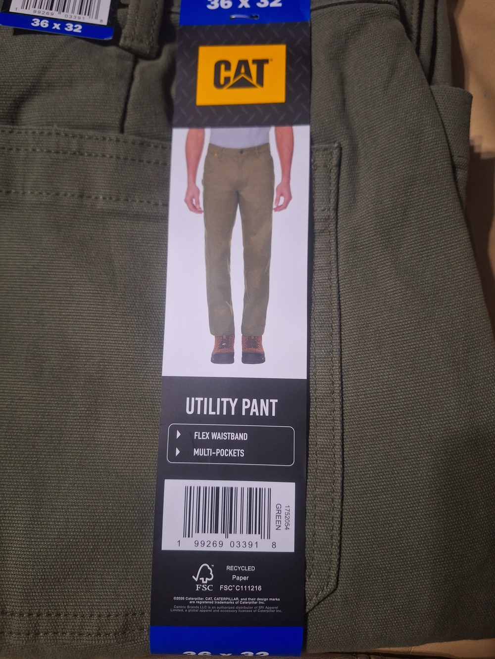 Cat Men Utility Pant Flex Waistband Multipockets Green 36x32